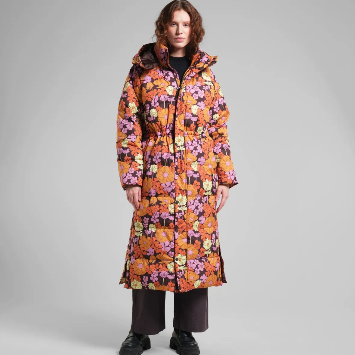 Shop Long Puffer Jacket Karmas Flower Power Multi Color Women Jackets