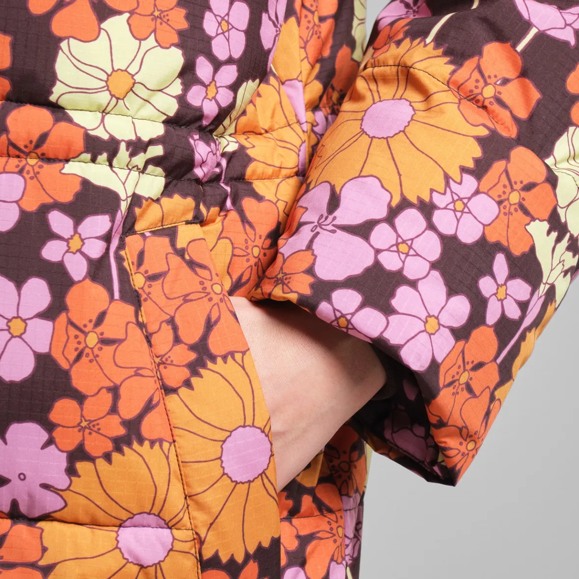 Shop Long Puffer Jacket Karmas Flower Power Multi Color Women Jackets