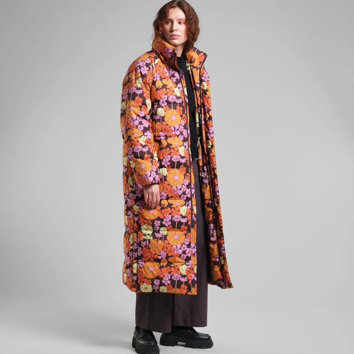 Shop Long Puffer Jacket Karmas Flower Power Multi Color Women Jackets