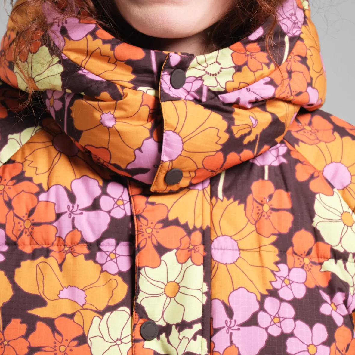 Shop Long Puffer Jacket Karmas Flower Power Multi Color Women Jackets