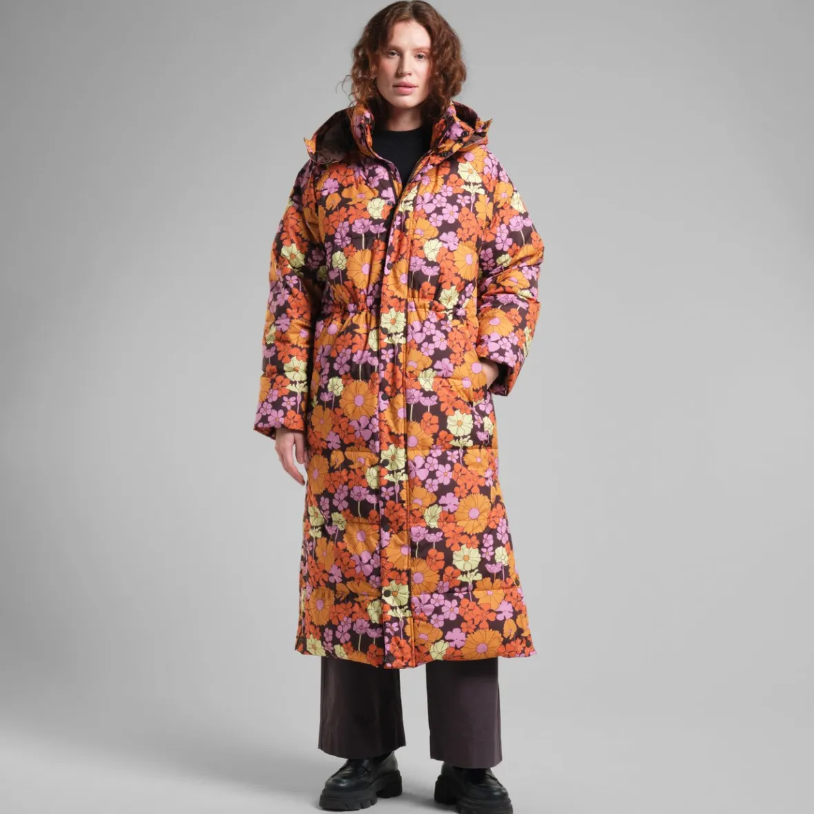 Shop Long Puffer Jacket Karmas Flower Power Multi Color Women Jackets