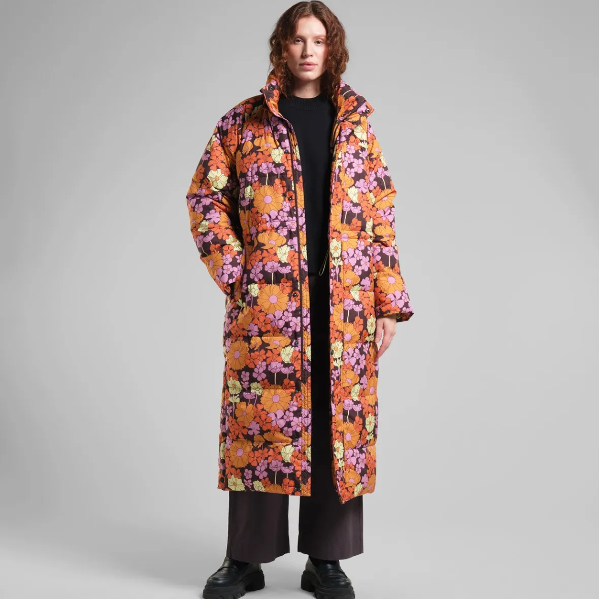 Shop Long Puffer Jacket Karmas Flower Power Multi Color Women Jackets