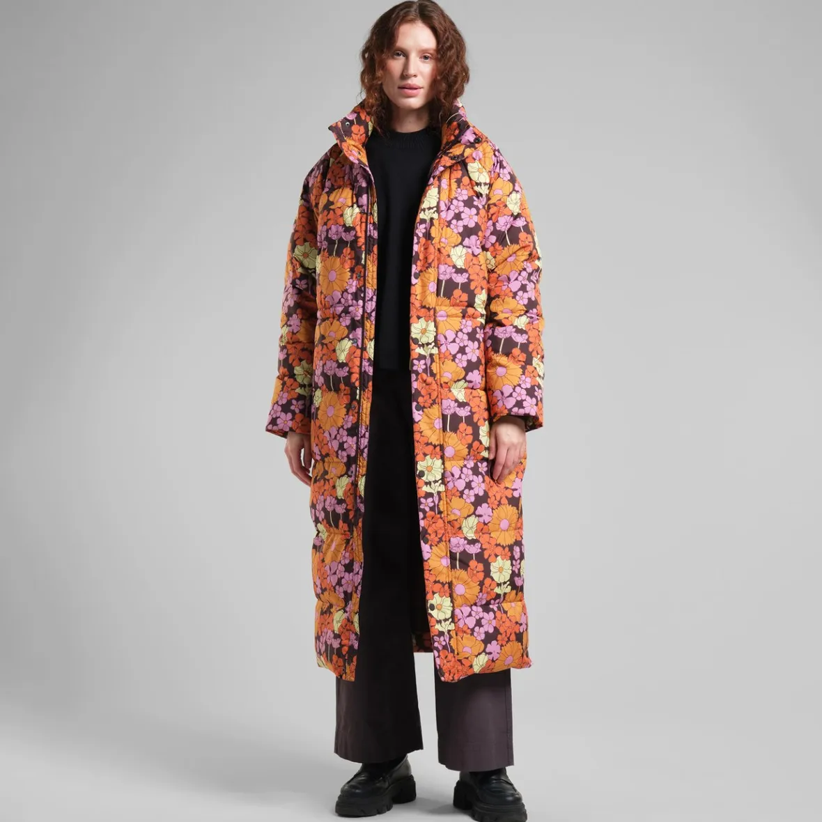 Shop Long Puffer Jacket Karmas Flower Power Multi Color Women Jackets
