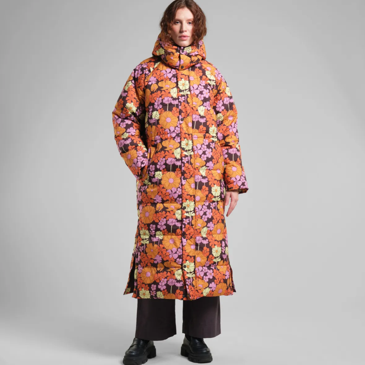 Shop Long Puffer Jacket Karmas Flower Power Multi Color Women Jackets