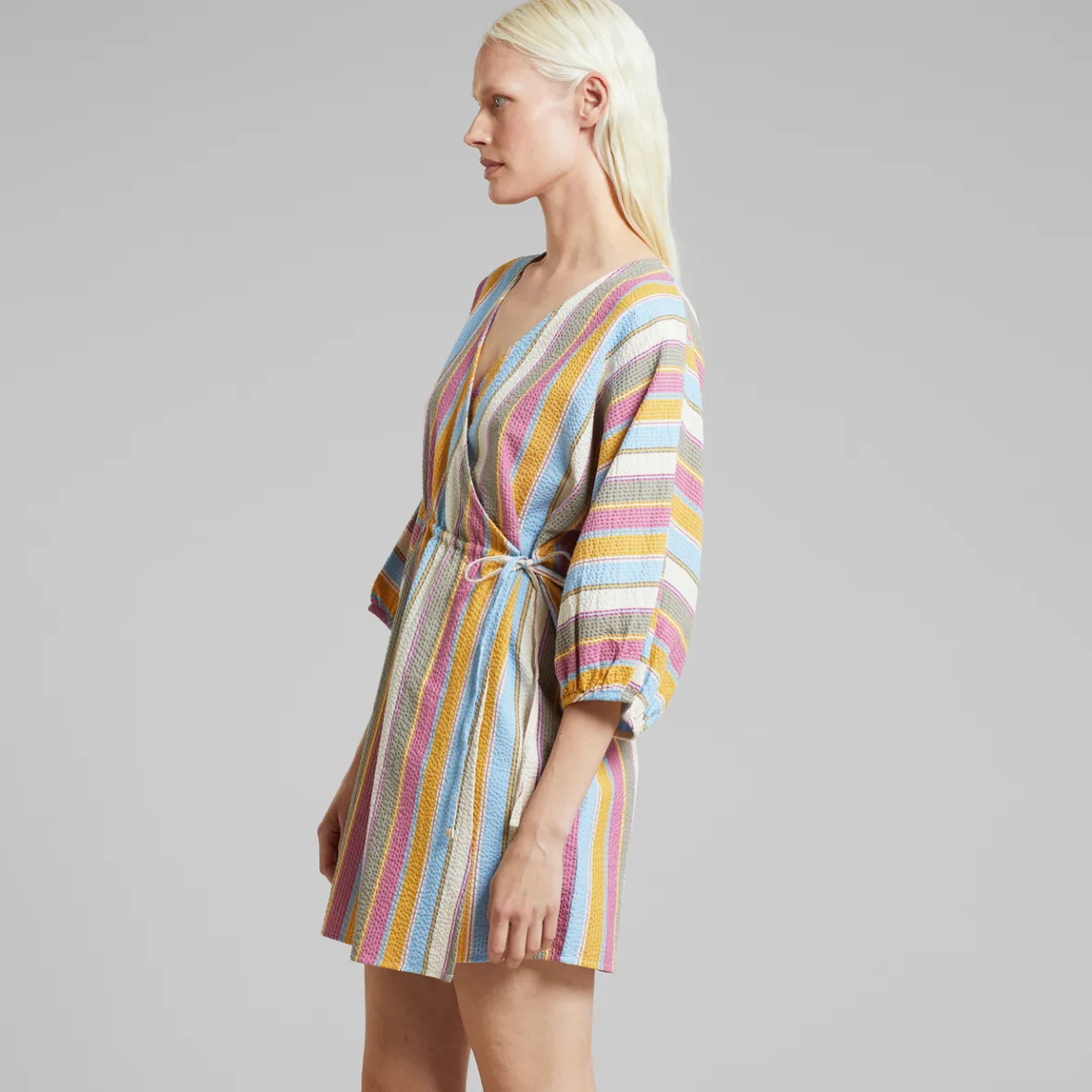 Fashion Wrap Dress Ugglan Club Stripe Multi Color Women Dresses